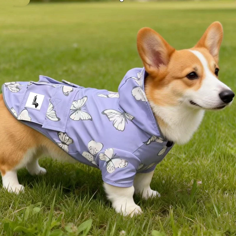 Lavender Butterfly-Print Dog Raincoat