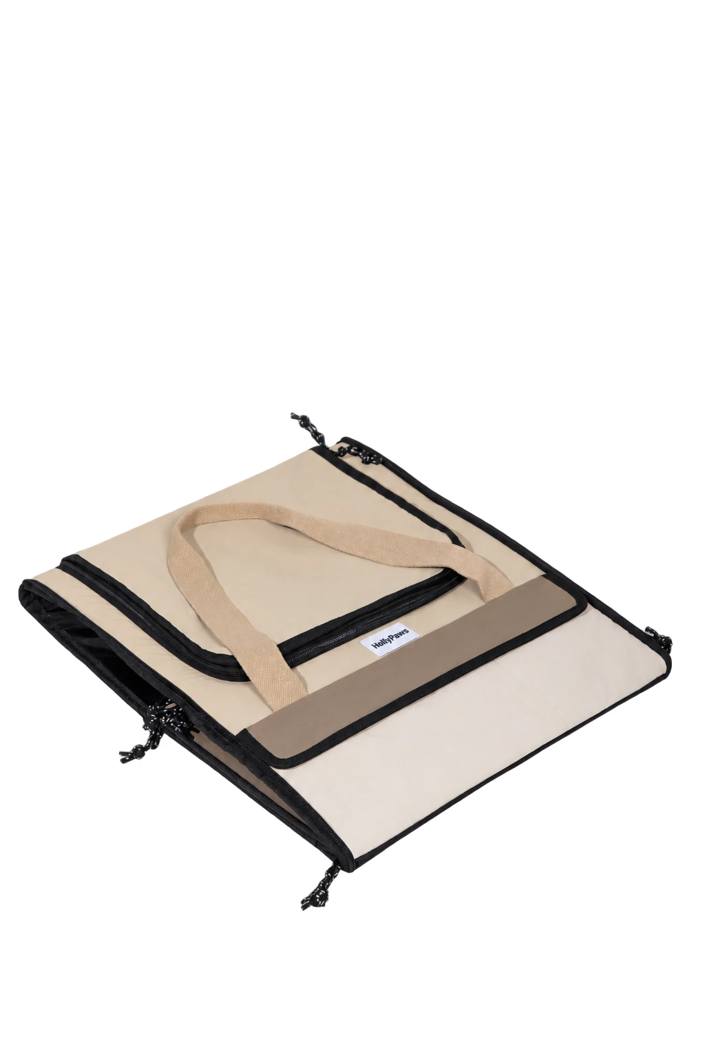 Pet tote folded flat for storage