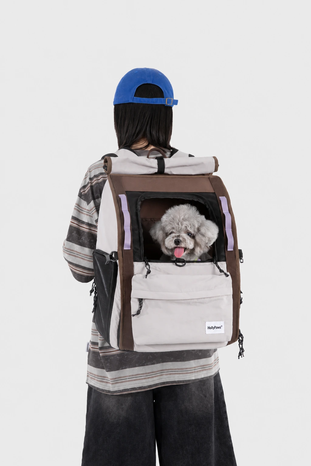 Rear wearing view with a dog and HollyPaws sewn label