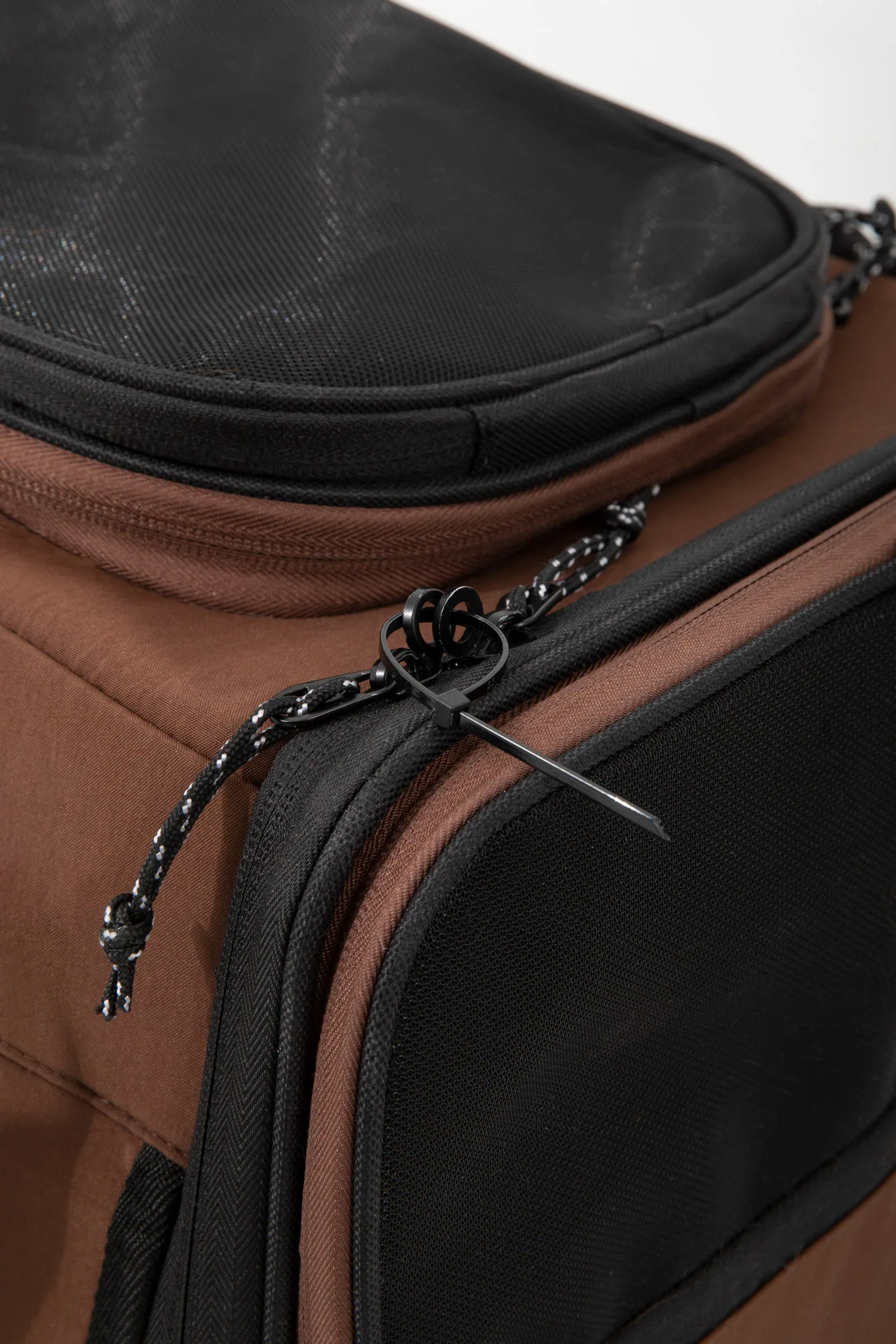 Close-up of expansion zippers and mesh construction