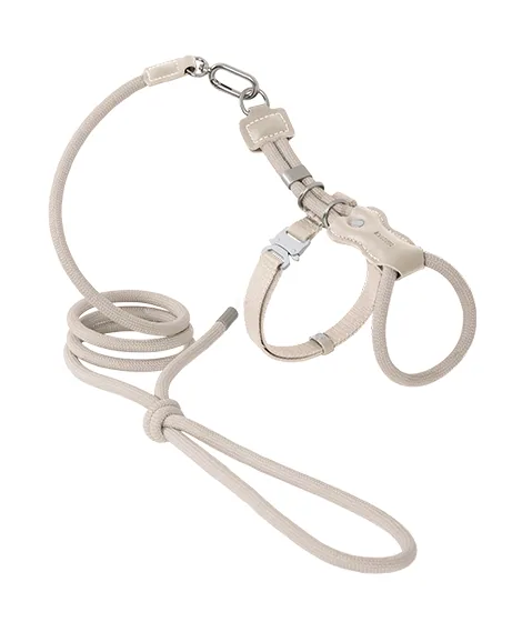 Milk Brown rope cat harness and matching leash in a clean product view