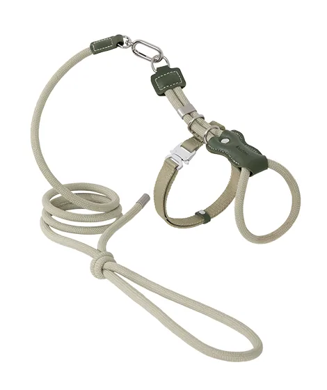 Olive Green rope cat harness and matching leash in a clean product view