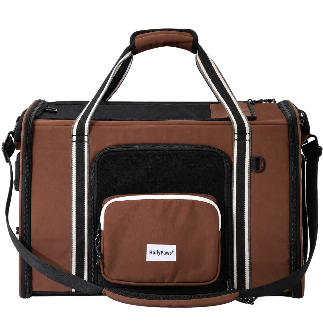 MAX pet travel bag front view with HollyPaws sewn label