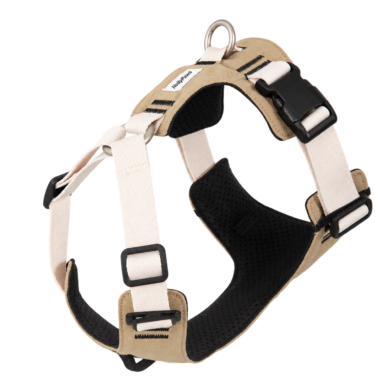 Complete Clay Brown harness showing mesh padding, straps and HollyPaws label