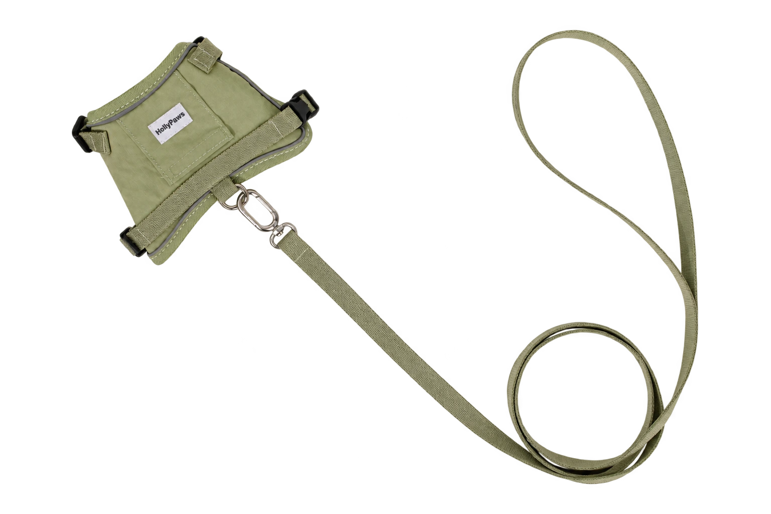 Complete Olive Green vest harness and coordinated leash with HollyPaws sewn label