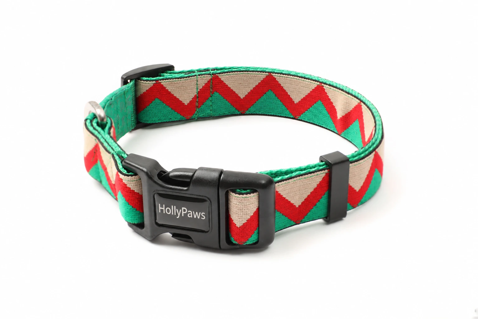 Complete green geometric collar with side-release buckle and D-ring
